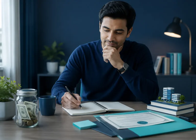 Beginner investor planning how to invest in stocks by setting financial goals and assessing risk.
