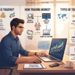 Trader learning how financial markets and price charts work on a laptop