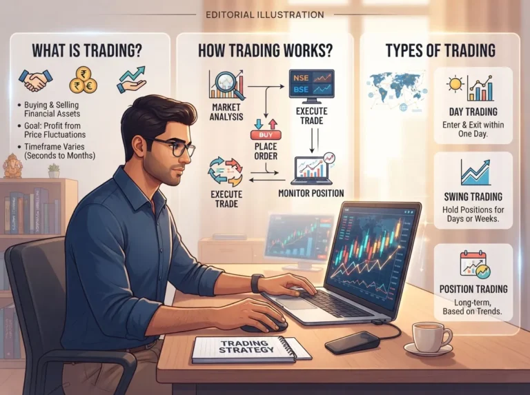 Trader learning how financial markets and price charts work on a laptop