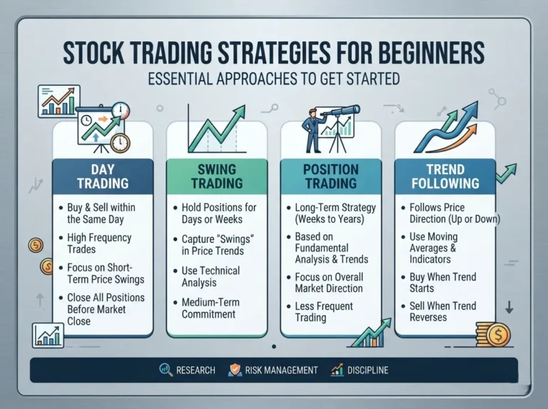 Image explaing stock trading strategies for beginners in simple way