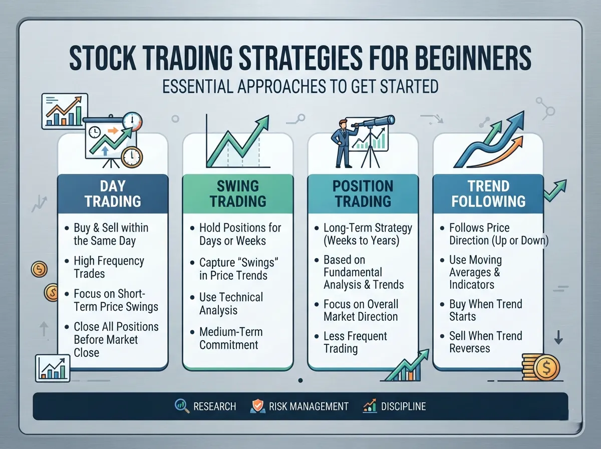 Image explaing stock trading strategies for beginners in simple way