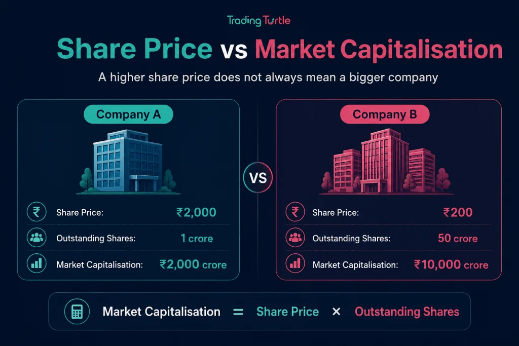 image explaining share price vs market capitalisation