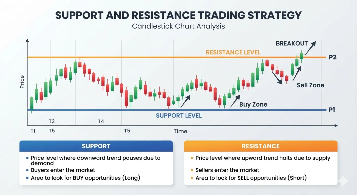 Stock trading strategy with support and resistance