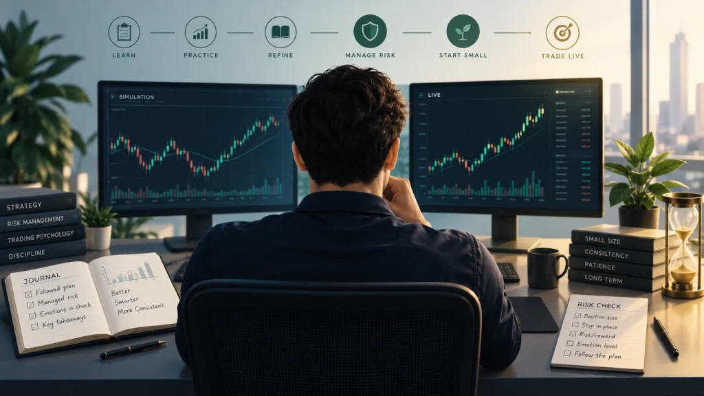 an illustration showing how to choose a paper trading platform