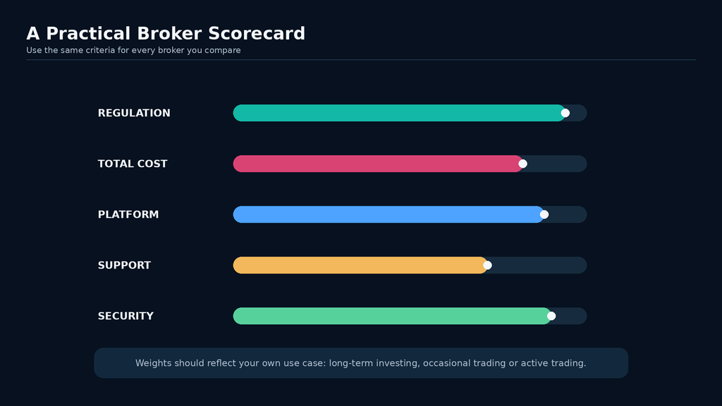 illustration showing stock broker selection scorecard